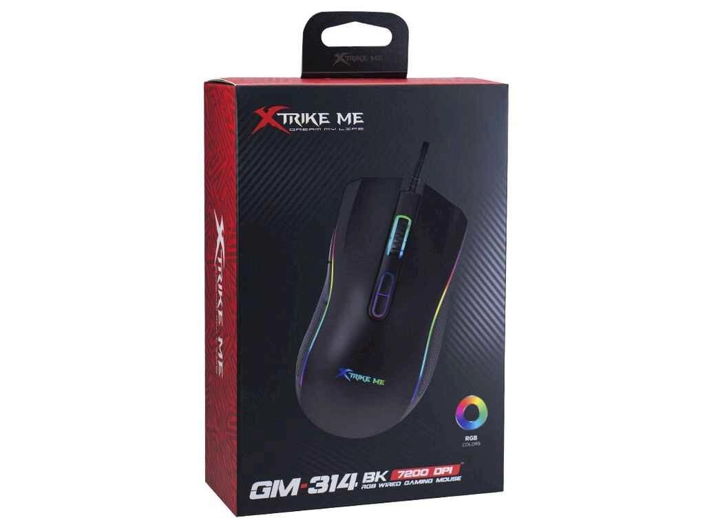 Мишка дротова USB ігрова GM-314 BK RGB/7 кнопок/800-7200DPI/125Hz чорна 1,5м ТМ XTRIKE від компанії Фортеця - фото 1