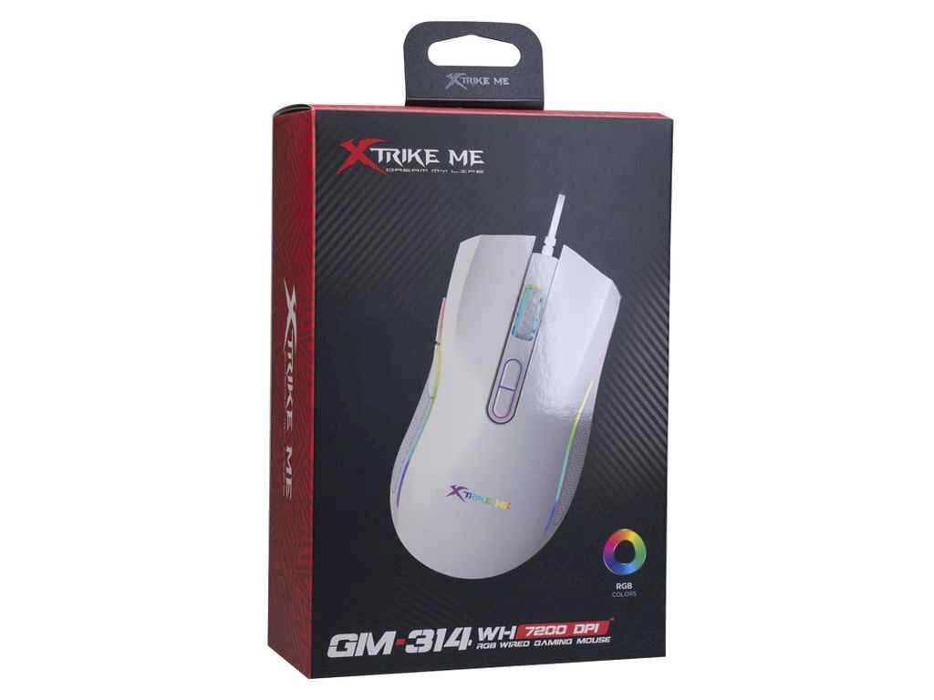 Мишка дротова USB ігрова GM-314 WH RGB/7 кнопок/800-7200DPI/125Hz біла 1,5м ТМ XTRIKE від компанії Фортеця - фото 1