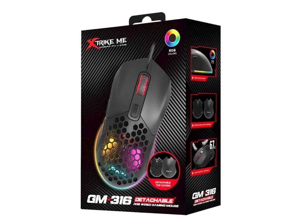 Мишка дротова USB ігрова GM-316 RGB/7 кнопок/800-7200DPI чорна 1,5м ТМ XTRIKE від компанії Фортеця - фото 1