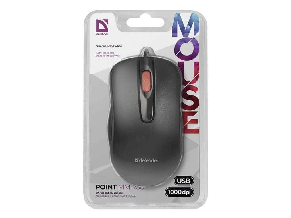 Мишка дротова USB Point MM-756 3 кнопки/1000DPI чорна 1,5м ТМ Defender від компанії Фортеця - фото 1