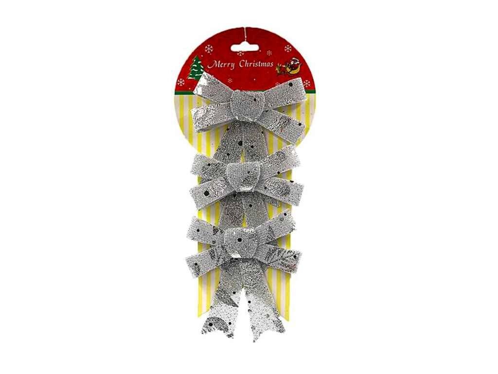 Новорічна прикраса Бантик 8х12см срібло 3шт ОРР 6527-P3-276 ТМ КИТАЙ від компанії Фортеця - фото 1