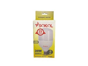 Лампа світлодіодна 30W E27 6500K LED Т100 220В ТМ SOKOL