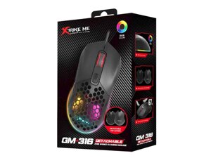 Мишка дротова USB ігрова GM-316 RGB/7 кнопок/800-7200DPI чорна 1,5м ТМ XTRIKE