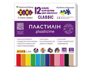 Пластилін CLASSIC 12 кольорів, 240г, KIDS Line ZB. 6233 ТМ ZiBi