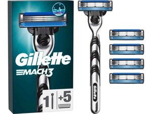 Станок для голiння 1шт Mach3 з 5 змінними картриджами ТМ GILLETTE