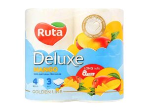 Туалетний папір 4 рул. 3 шари Pure White Deluxe Білий манго ТМ RUTA