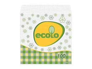 Серветки Ecolo 24х24см 100шт 1-шар Білі ТМ Ruta