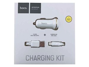 Автомобільний зарядний пристрій iPhone Lightning Hoco Z1 2.1А/2USB білий# ТМ HOCO