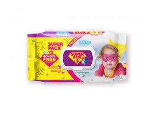 Вологі серветки SuperPack ромашка та алоє, 72 ш ТМ Super Baby