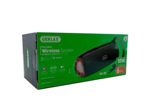 Портативна колонка GS-28, BT/USB/FM/AUX/microSD LED, 1200mAh TWS 13x13x17cm чорна ТМ Gerlax