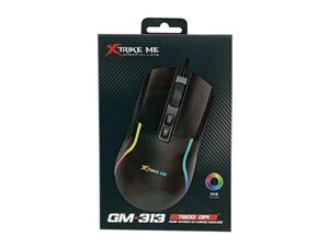 Мишка дротова USB ігрова GM-313 RGB/7 кнопок/1200-7200DPI чорна 1,5м ТМ XTRIKE