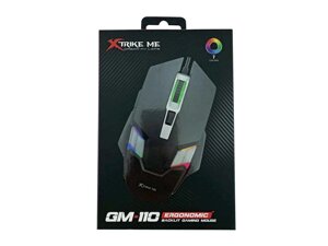 Мишка дротова USB ігрова GM-110 RGB/4 кнопки/1200-3600DPI чорна 1,5м ТМ XTRIKE