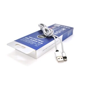 Магнітний кабель PiPo USB 2.0/Lighting, 1m, 2А, тканинне обплетення, броньований, знімач, Silver, BOX