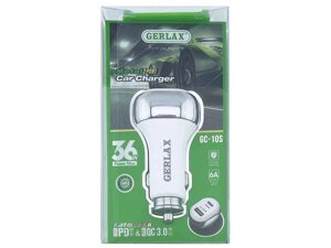 Автомобільний зарядний пристрій USB блочок GC-10S 3.0A/1USB/PD20W/QC3.0 білий ТМ Gerlax