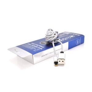 Магнітний кабель PiPo USB 2.0/Lighting, 2m, 2А, тканинне обплетення, броньований, знімач, Silver, BOX