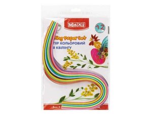 Набір паперу кольорового для квілінгу 5 мм х 420 мм, 12 кольорів, 120смужок MX61943 ТМ MAXI