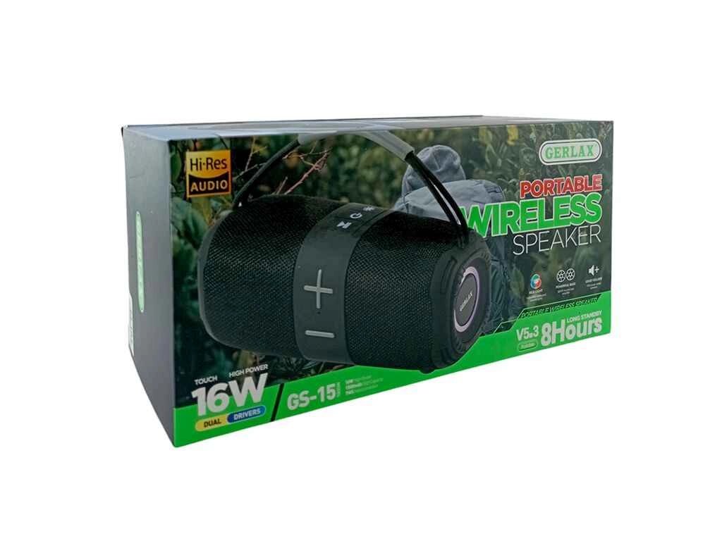 Портативна колонка GS-15, BT/USB/FM/AUX/microSD LED, 1500mAh TWS 23.5x10x11cm чорна ТМ Gerlax від компанії Фортеця - фото 1