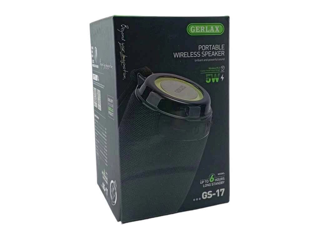 Портативна колонка GS-17, BT/USB/FM/AUX/microSD LED, 1200mAh 8x8x12cm чорна ТМ Gerlax від компанії Фортеця - фото 1