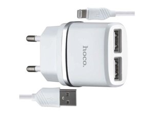 Мережевий зарядний пристрій C12 CHARQER FOR IP » 2 USB, lighting 2.4A (EU) white ТМ Hoco
