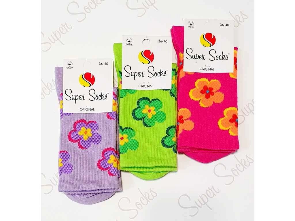 Шкарпетки S145 Квіточки на резинці ( асорті) р. 36-40 12пар ТМ Super socks від компанії Фортеця - фото 1