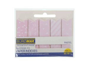 Закладки паперові PASTEL, з клейким шаром, 65x18 мм, 100арк., рожеві ТМ BUROMAX