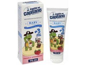 Зубна паста 75мл Від 3 років Дитяча 3 Зі смаком полуниці ТМ Pasta del Capitano