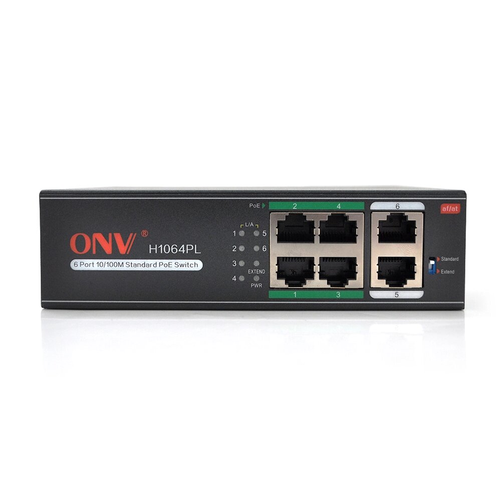 4Х портовий PoE комутатор ONV-H1064PL 4 порту РоЕ 100 Мбіт + 2х100 Мбіт, IEEE802.3af / at до 30 Вт на кожен порт PoE від компанії Price Killer - фото 1