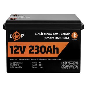 Акумулятор LP lifepo4 12V (12,8V) - 230 ah (2944wh) (smart BMS 150а) з BT пластик для дбж