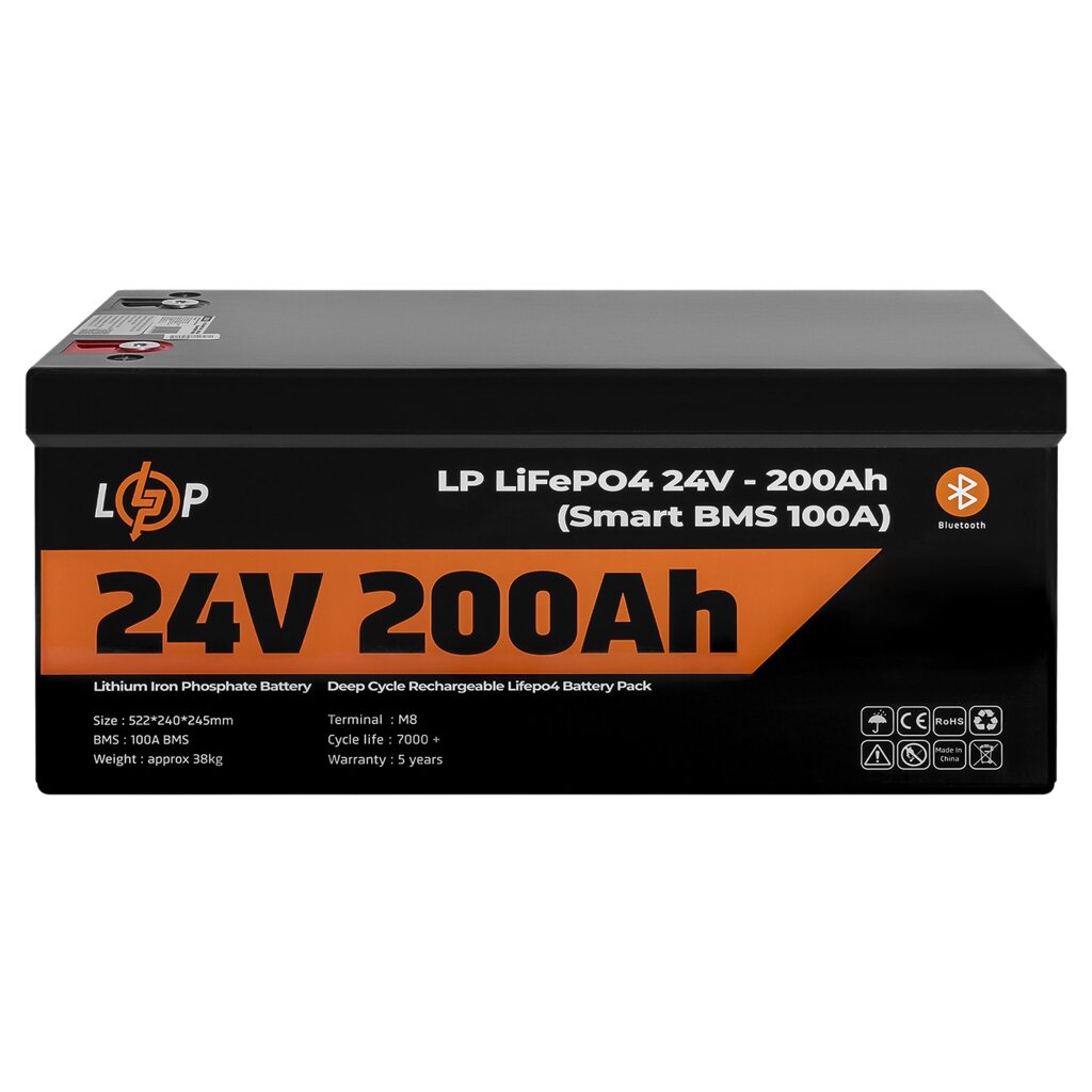 Акумулятор LP LiFePO4 24V (25,6V) - 200 Ah (5120Wh) (Smart BMS 100А) з BT пластик для ДБЖ від компанії Price Killer - фото 1