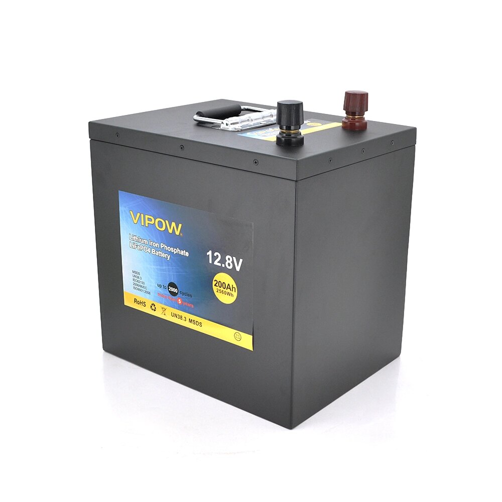 Акумуляторна батарея Vipow LiFePO4 12,8V 200Ah з вбудованою ВМS платою 100A (230*340*300), 20,64kg від компанії Price Killer - фото 1