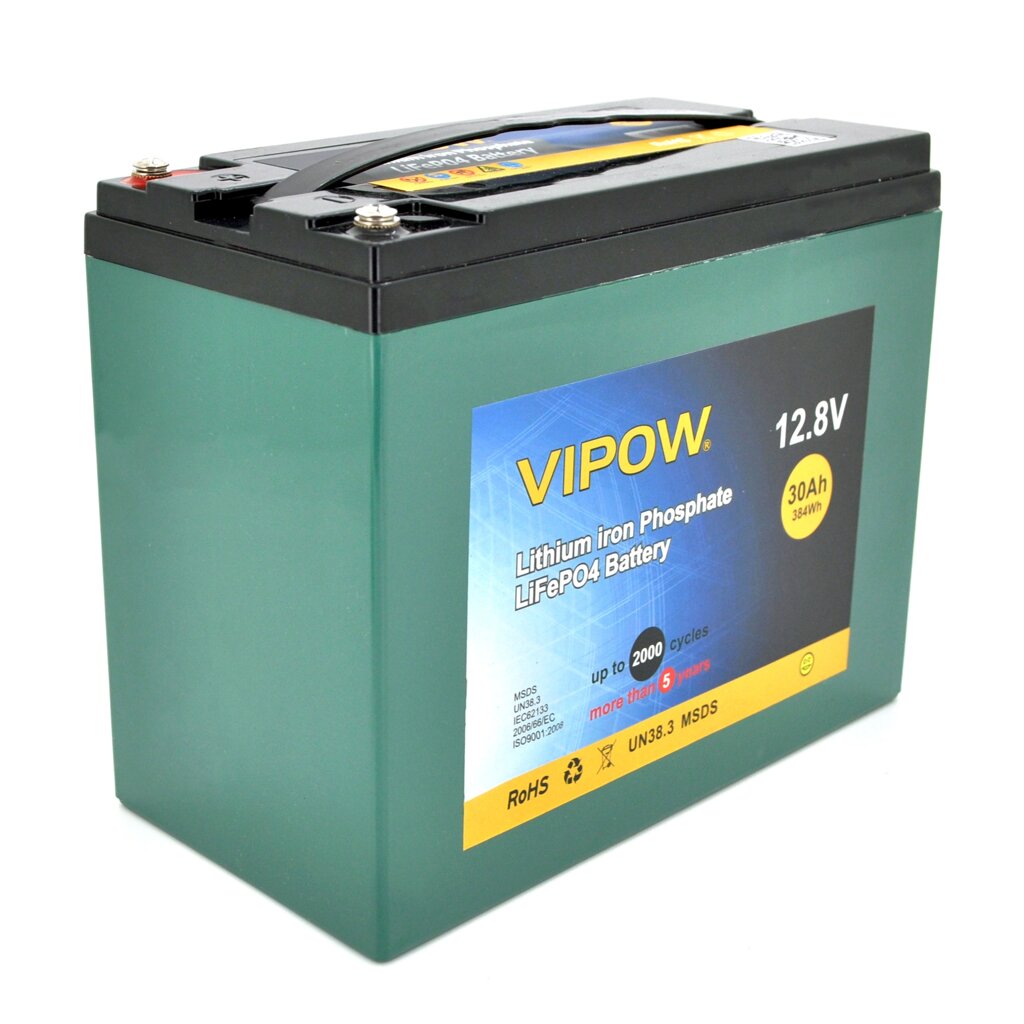 Акумуляторна батарея Vipow LiFePO4 12,8V 30Ah з вбудованою ВМS платою 25A (225*120*175), 4.5 kg від компанії Price Killer - фото 1