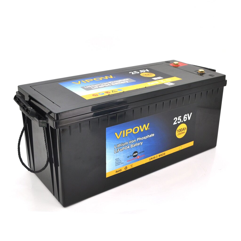 Акумуляторна батарея Vipow LiFePO4 25,6V 100Ah з вбудованою ВМS платою 80A (523*207*215), 19kg від компанії Price Killer - фото 1