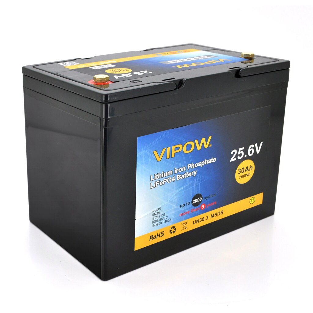 Акумуляторна батарея Vipow LiFePO4 25,6V 30Ah з вбудованою ВМS платою 25A (230*128*209), 8,5kg від компанії Price Killer - фото 1