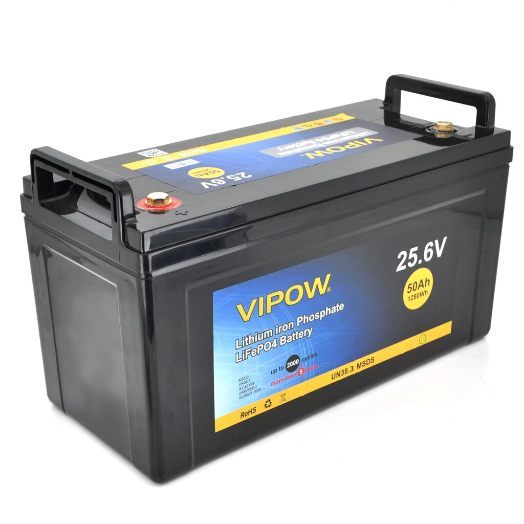 Акумуляторна батарея Vipow LiFePO4 25,6V 50Ah  з вбудованою ВМS платою 40A (330*175*220), 10,3kg від компанії Price Killer - фото 1