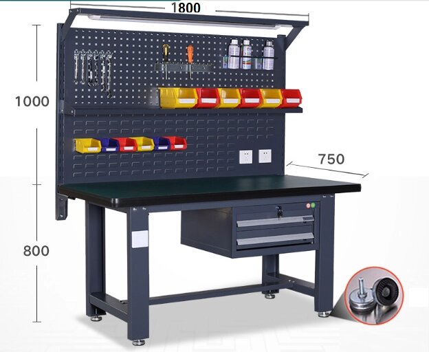 Антистатичний слюсарний стіл 180*75*180cm з підсвіткою, навісними ящиками та панелями (4 місця) від компанії Price Killer - фото 1