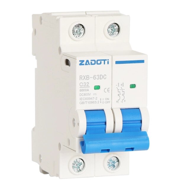 Автоматичний вимикач постійного струму ZADOTI DZ47-63C32 2P DC1000V, 32A, 6kA, DIN, 35*75*79mm від компанії Price Killer - фото 1