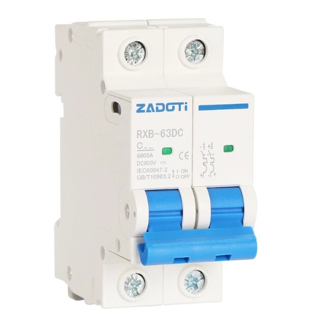 Автоматичний вимикач постійного струму ZADOTI DZ47-63C63 2P DC1000V, 63A, 6kA, DIN, 35*76*79mm від компанії Price Killer - фото 1