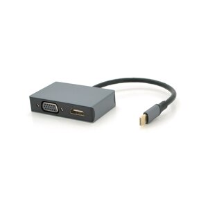 Хаб Type-C ( тато ) алюмінієвий, HDMI ( мама ) + VGA ( мама ), 23cm, Silver