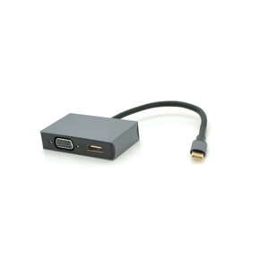 Хаб Type-C ( тато ) алюмінієвий, HDMI ( мама ) + VGA ( мама ) + USB3.0 ( мама )