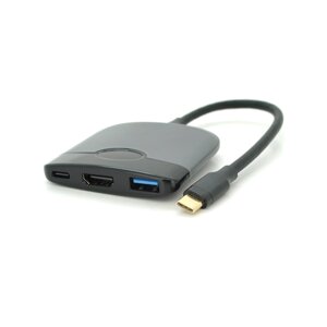 Хаб Type-C ( тато ) пластиковий, HDMI ( мама ) + USB3.0 ( мама ) + PD ( мама ), 23cm, Black