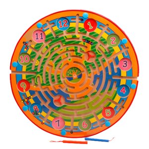 Іграшка-лабіринт "Годинник" на дерев'яній дошці з магнітними кульками та магнітними паличками, 40х40х2,0cm