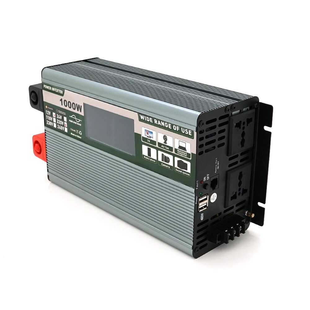 Інвертор напруги Demuda DMDPSW-1000W, 12V/220V, 1000W з правильною синусоїдою, 2 універсальні розетки, 2 USB, Rj від компанії Price Killer - фото 1