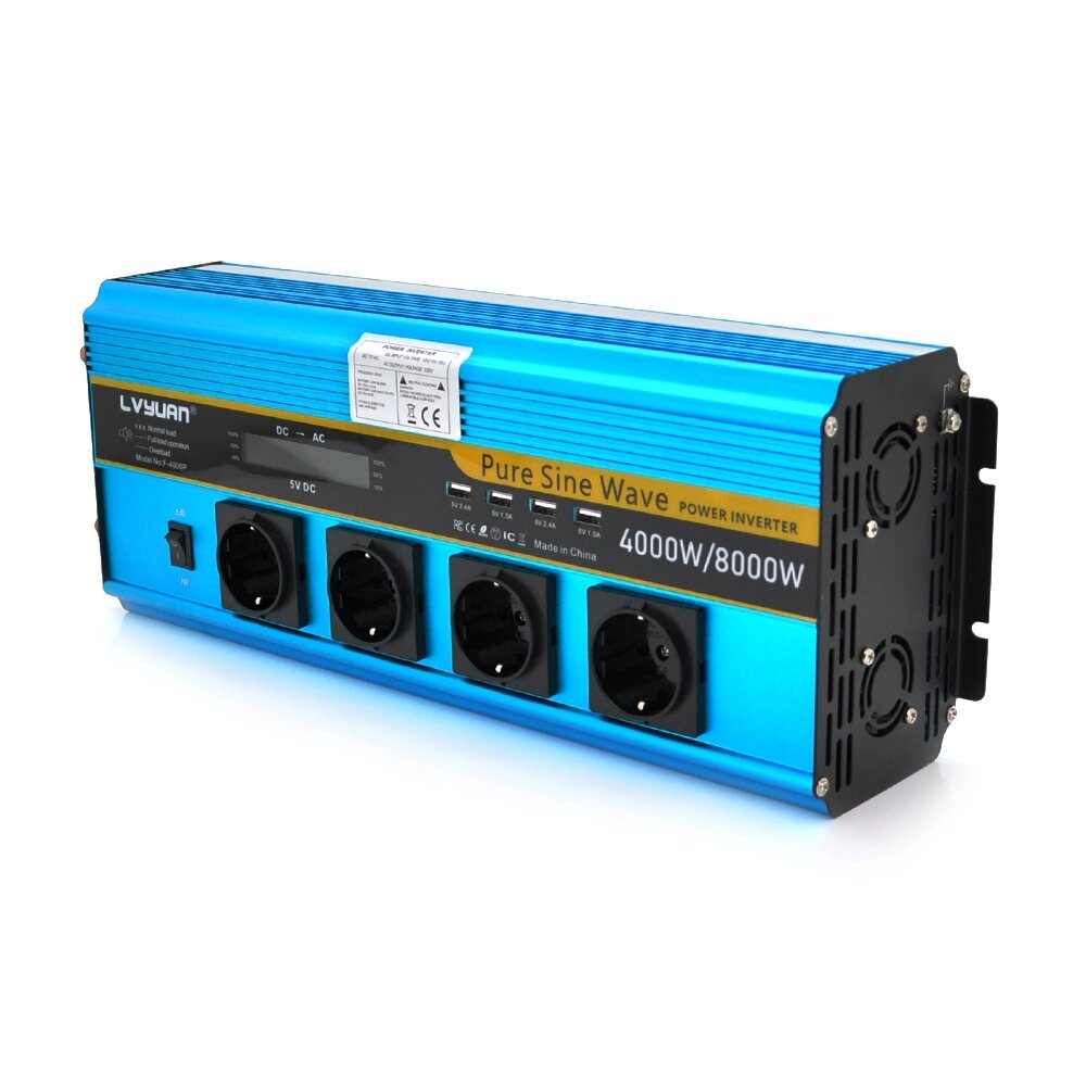 Інвертор напруги LY8000W (DC:4000W), 12/230V з правильною синусоїдою, 4 універсальних розетки, 4*USB (DC:5V/2A), від компанії Price Killer - фото 1