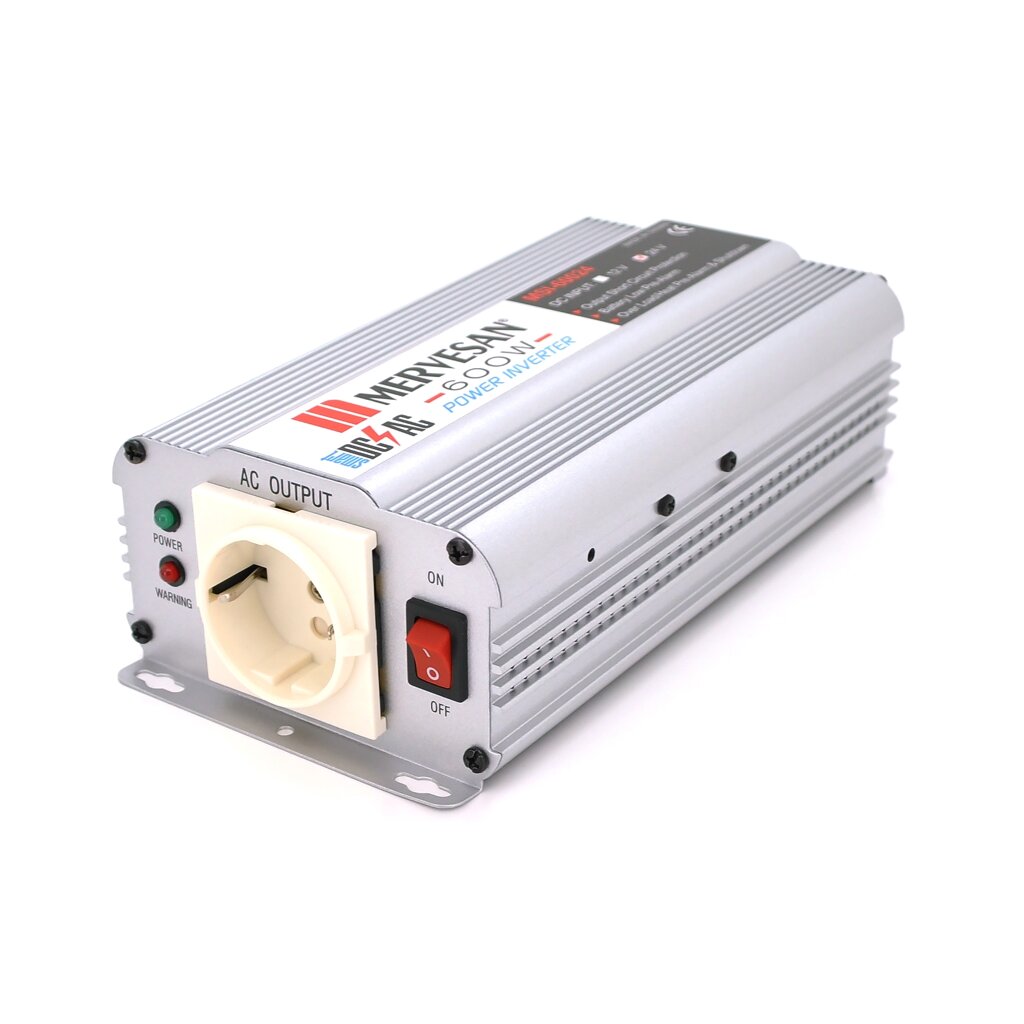 Інвертор напруги Mervesan MSI-60024, 24V/220V, 600W з модифікованою синусоїдою, 1 Shuko, затискачі від компанії Price Killer - фото 1