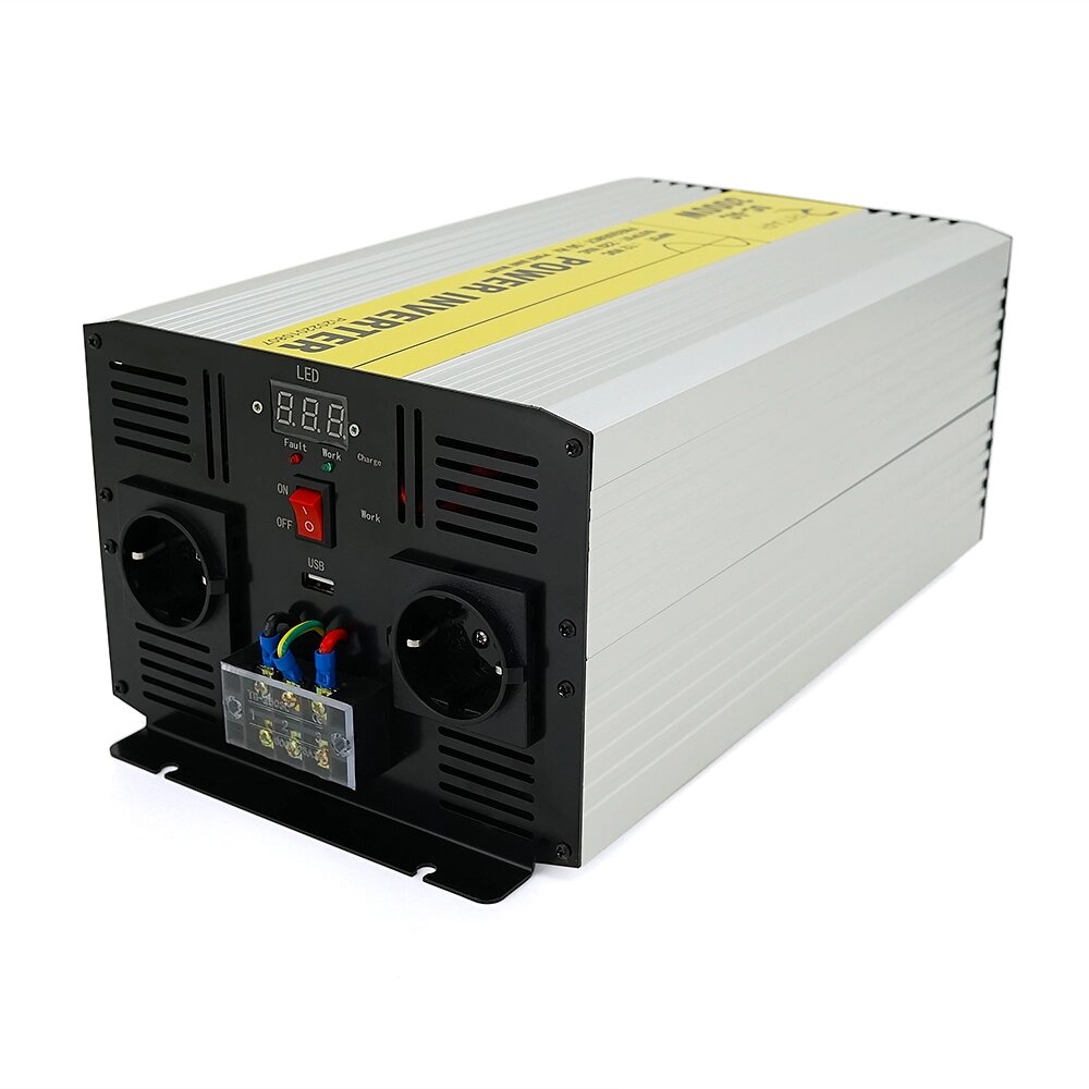 Інвертор напруги RITAR RSC-3000, 12V/220V, 3000W з правильною синусоїдою, 2xShuko, 1xUSB, клемні дроти, клемні  від компанії Price Killer - фото 1