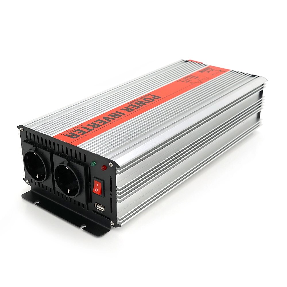 Інвертор напруги RITAR RSX-3000, 12V/220V, 3000W з апроксимованої синусоїдою, 2xShuko, 1xUSB, клемні дроти, від компанії Price Killer - фото 1