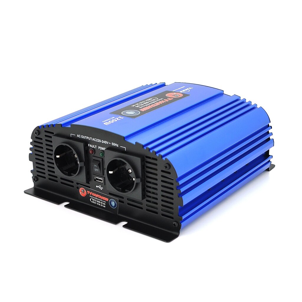 Інвертор напруги Tommatech MS-1200, 24V/220V, 1200W з апроксимованої синусоїдою, 2Shuko, USB, клемні дроти, від компанії Price Killer - фото 1