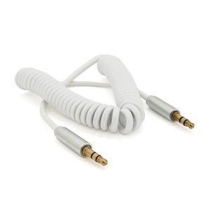 Кабель AUX Audio DC3.5 тато-тато 1.5м пружина, CCA Stereo Jack, круглий ) White cable, Box