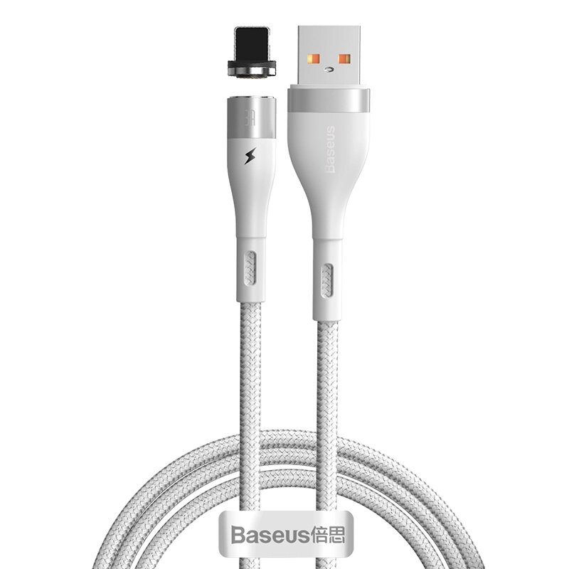 Кабель Baseus Zinc Magnetic USB 2.0 to Lightning 2.4A 1M Білий (CALXC-K02) від компанії Price Killer - фото 1