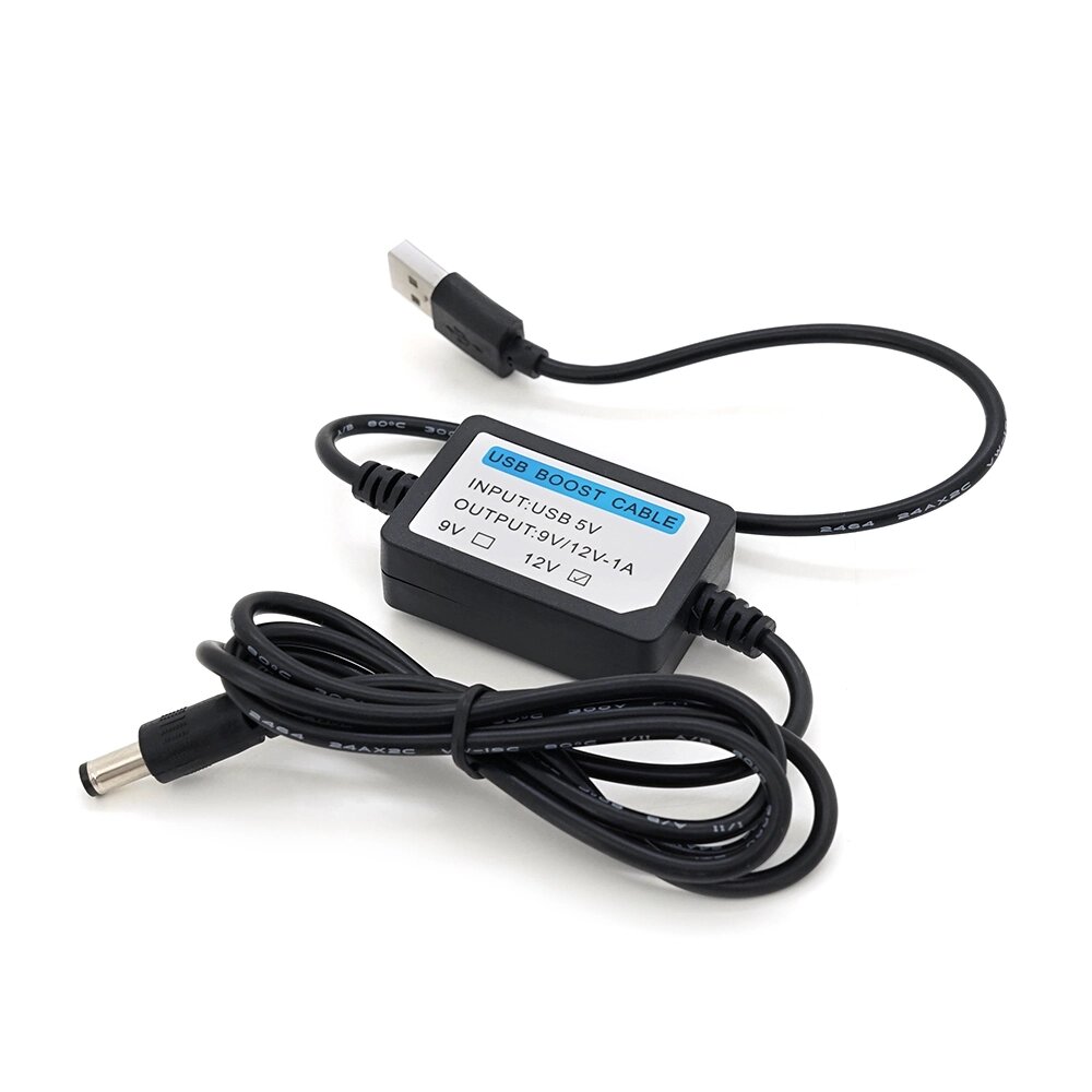 Кабель для роутера 5.5/2.5mm (M)=> USB2.0 (Input: 5V/Out:12V), 1м, Black, OEM, Q400 від компанії Price Killer - фото 1